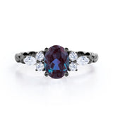 1.35 Carat Oval Cut Lab Created Alexandrite And Diamond Seven Stone Engagement Ring In White Gold