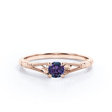 Art Deco 1 Carat Round Cut Lab Created Alexandrite And Diamond Vintage Filigree Solitaire Engagement Ring In White Gold