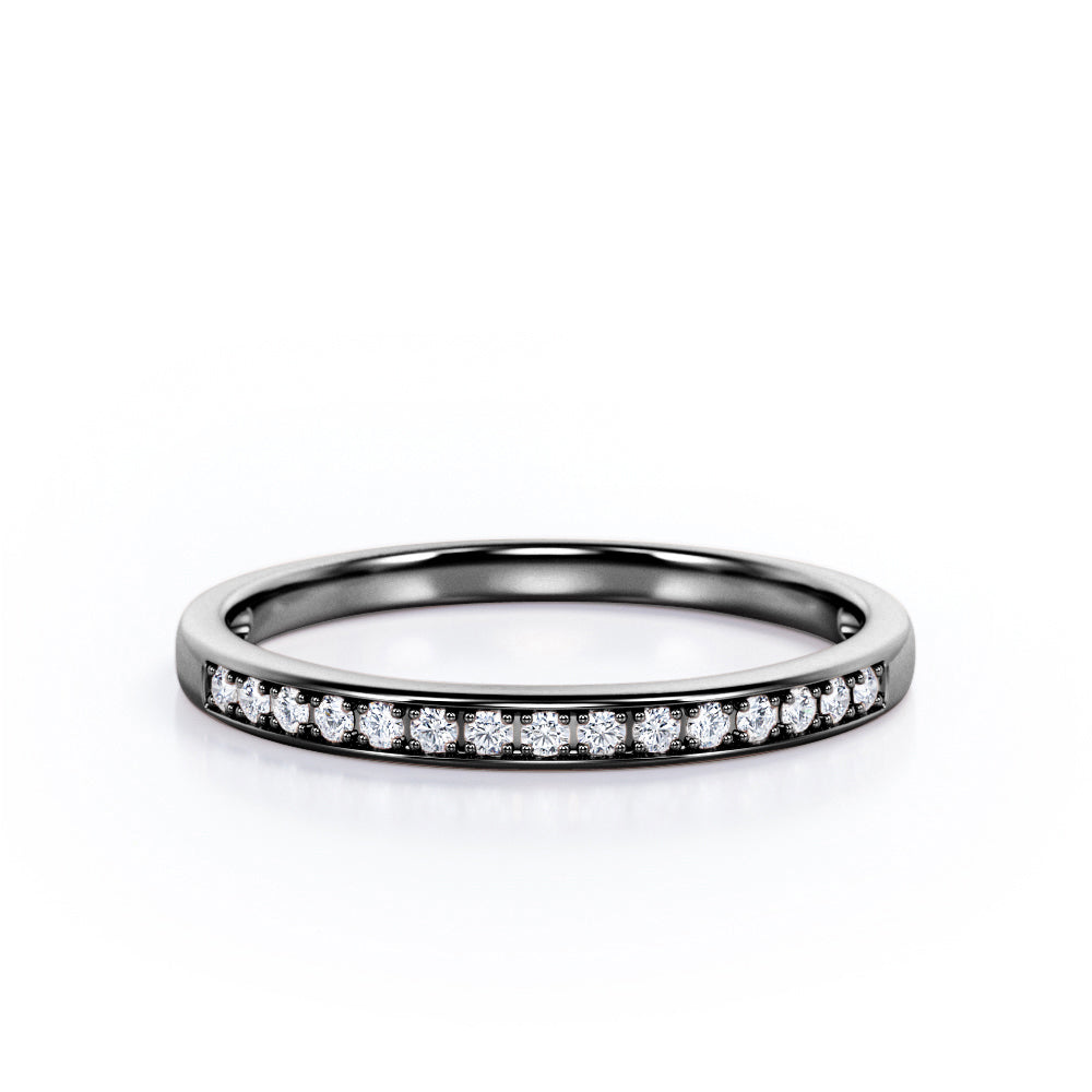 Minimalist - 0.15 TCW Round Shaped Diamond Pave Channel Wedding Band in White Gold