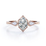 Geometric 1 carat Hexagon Moissanite and Diamond Engagement Ring in Black Gold