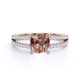 1.25 Carat Cushion Cut Peach Morganite and Diamond Engagement Ring in 10k Rose Gold Art Deco Ring