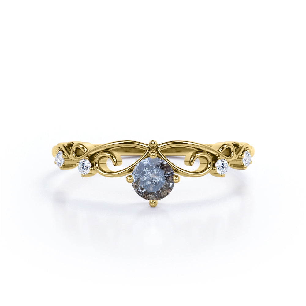 Crown 0.85 Ct Round Salt and Pepper Diamond Engagement Ring