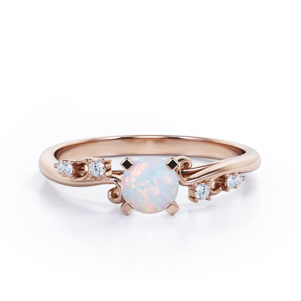 Minimalist 1.05 Carat Round Cut Precious Fire Opal And Diamond Seven Stone Engagement Ring In White Gold