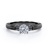 Triple Pave Channel -1.35 TCW Round Shaped Moissanite with Lab Created Black Diamond - 5 Stone Engagement Ring in Rose Gold