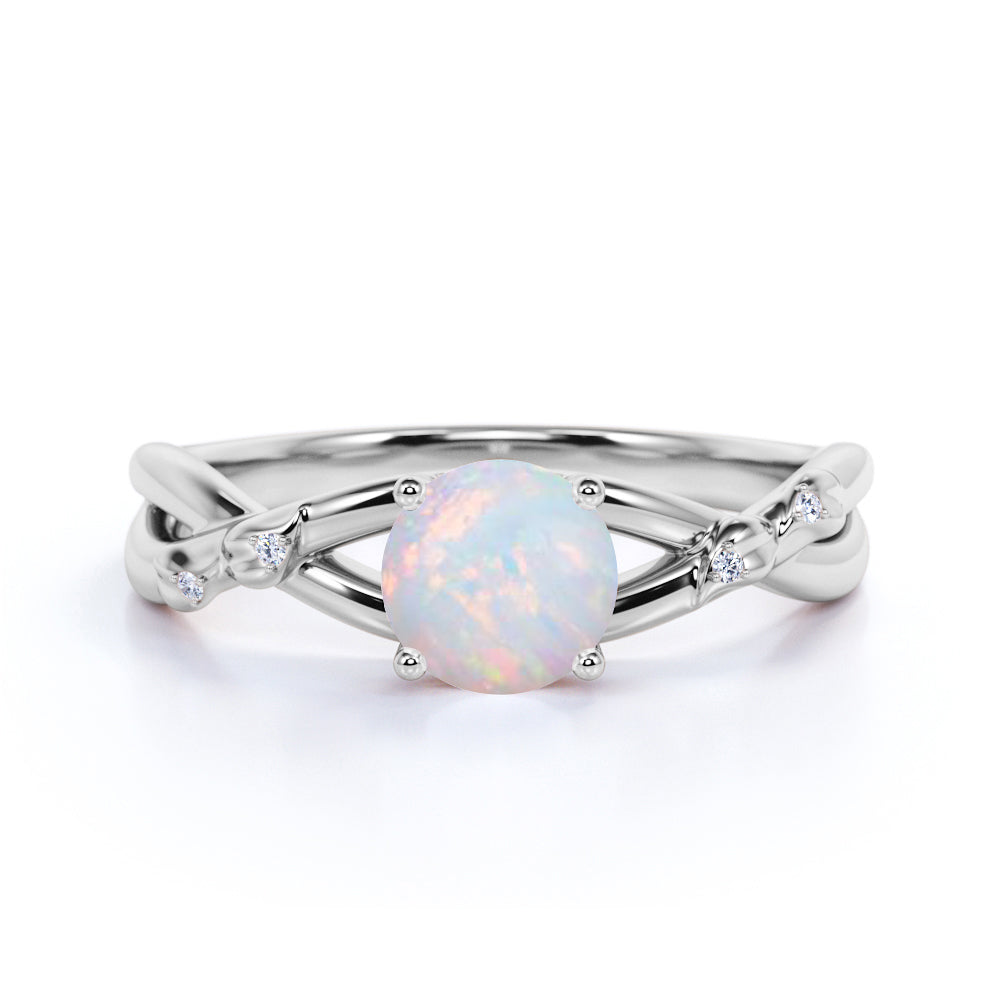 Twisted 1.10 Ct Round Cut Lab Created Opal Engagement Ring