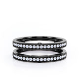 Milgrain Decorated Dual Band - 0.3 TCW Round Cut Diamond - Scalloped Pave Channel Wedding Band - 10K White Gold