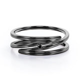 Solitaire Three Prong Dainty 0.05 Carat Round Cut Black Diamond Spiral Stackable Ring In White Gold