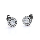 6 Prong Bezel 1.10 Carat Round Cut Certified Moissanite and Diamond Halo Studs - Bridal Earrings