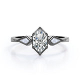 Geometric 1 carat Hexagon Moissanite and Diamond Engagement Ring in Black Gold