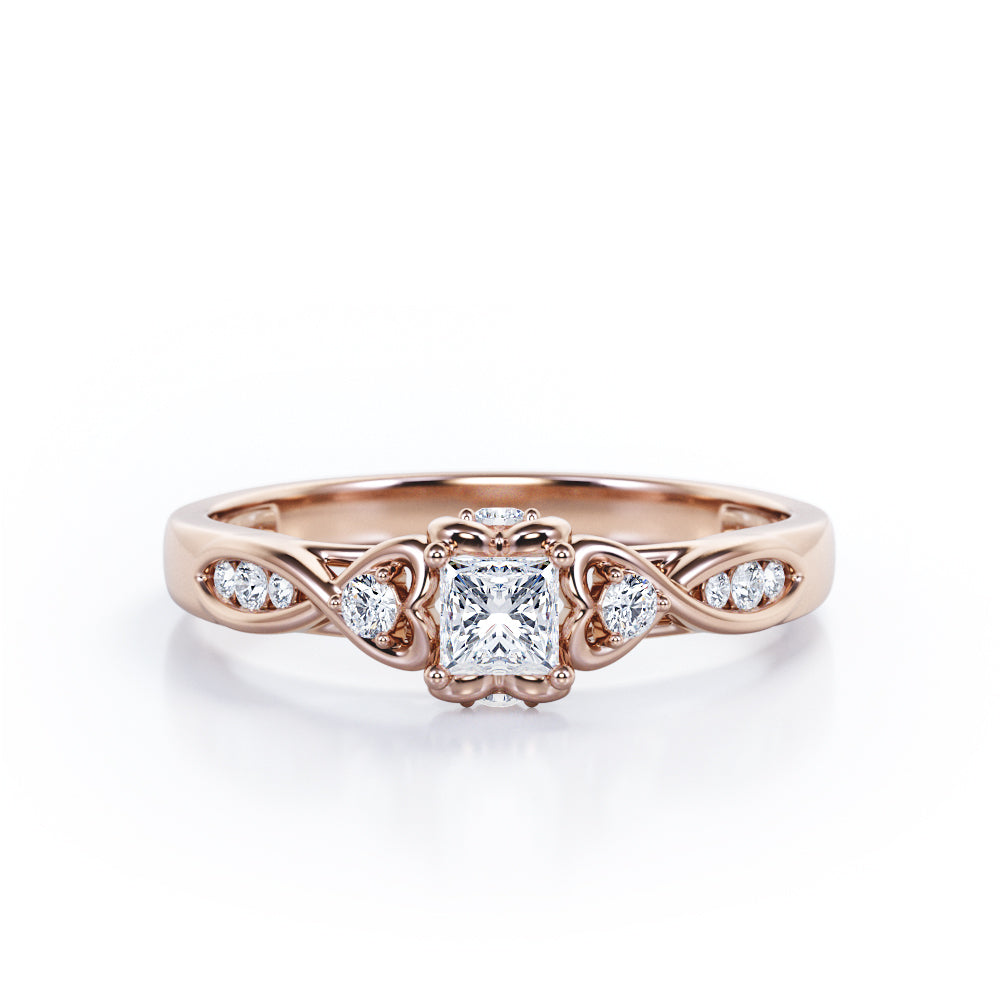 Heart Twisted Channel 0.35 TCW Princess Cut Diamond Cathedral Engagement Ring in White Gold