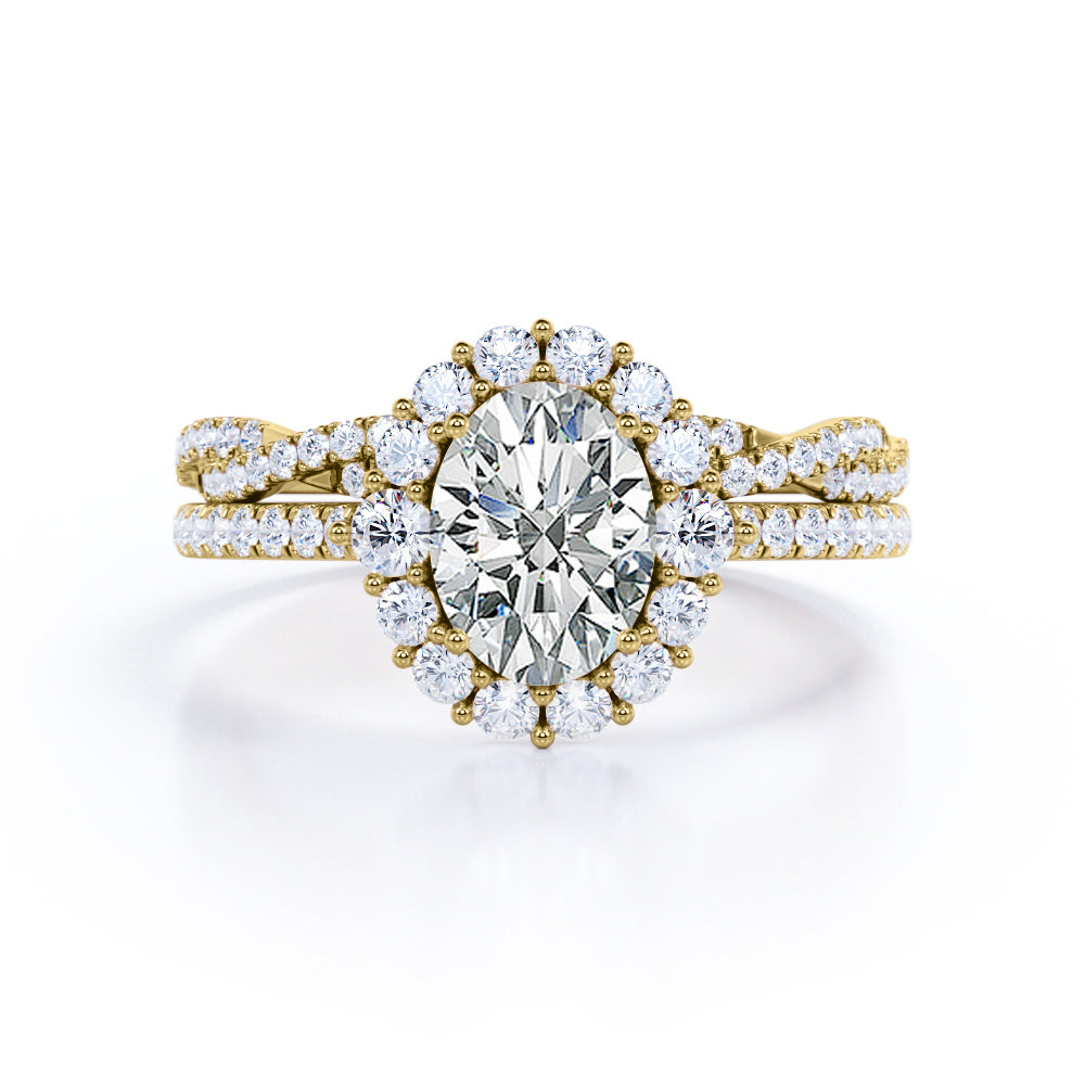 Halo 2 Carat Oval Cut Moissanite Bridal Set
