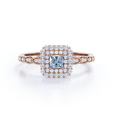 1.4 Carat Princess Cut Aquamarine And Diamond Cluster Engagement Ring In White Gold