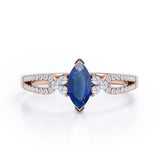 Affordable 1.45 Carat Marquise Cut Sapphire And Diamond Double Shank Engagement Ring In Rose Gold