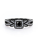 Extravaganza Milgrain Bordered - 1.45 Carat Round Brilliant Cut Black Diamond - Halo Pave Channel Engagement Ring in White Gold