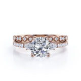 Pave 1.5 Carat Round Cut Moissanite Wedding Ring Set