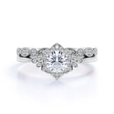 Certified 1 Ct Round Lab Diamond Art Deco Bridal Set