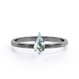 Striking 1 carat Solitaire Kite Shape Moss Agate Engagement Ring in Black Gold