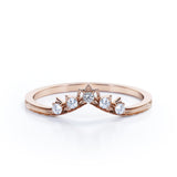 Crown Design 0.10 TCW Round Shape Diamond Chevron Wedding Band in Black Gold