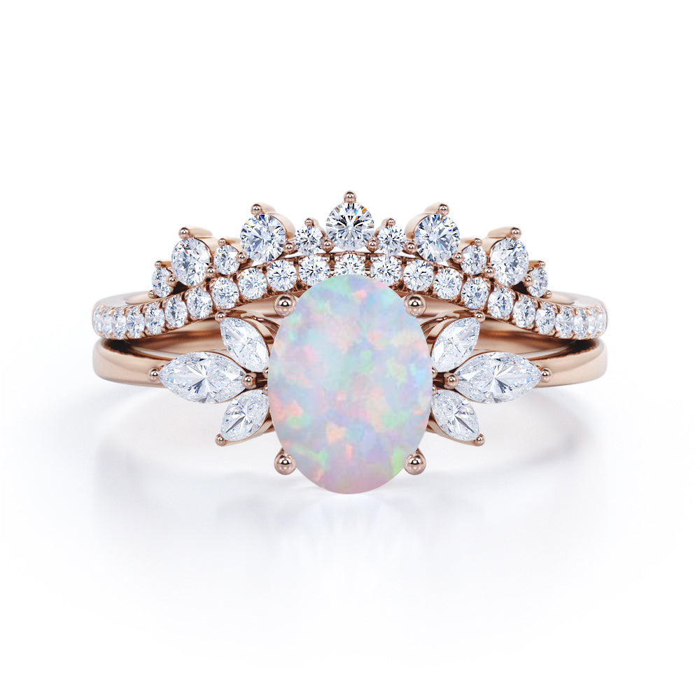 Seven Stone 1.75 Ct Oval Cut Lab Created Opal Bridal Set