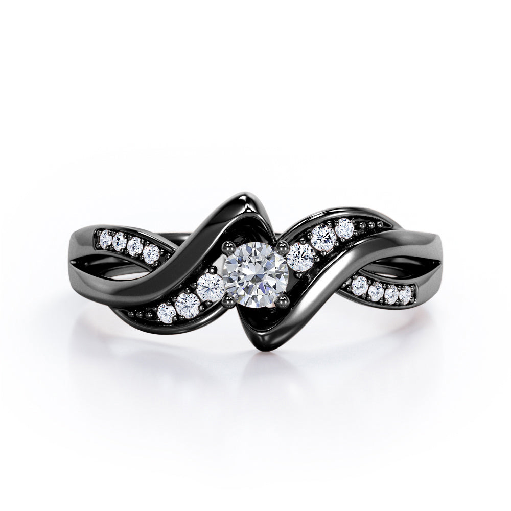 Double Distorted Infinity 0.3 TCW Round Shaped Diamond Pave-Channel Engagement Ring in 10K White Gold