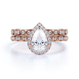 1 Ct Pear Cut Diamond Art Deco Bridal Set