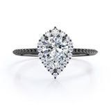 Vintage Halo 0.7 carat Pear Cut Moissanite and Diamond Engagement Ring in Rose Gold