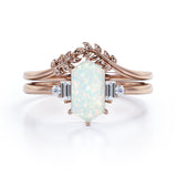 Floral 1.15 Ct Hexagon Cut Lab Created Opal Wedding Ring Set