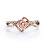 Infinity Twisted 0.55 carat Round Morganite and Moissanite Engagement Ring For Her in Rose Gold