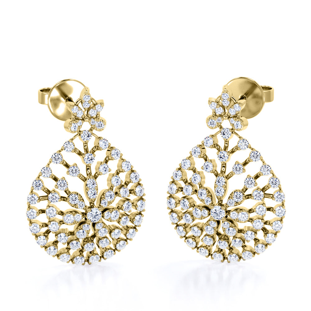 Floral Pattern 0.45 Carat Round Cut Moissanite Nature Inspired Drop Earrings In Rose Gold