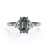 Four Prong 1.45 Carat Hexagon Shaped Lab Created Alexandrite And Diamond Pave Engagement Ring In White Gold