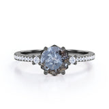 Pave 0.75 Ct Round Cut Salt and Pepper Diamond Engagement Ring