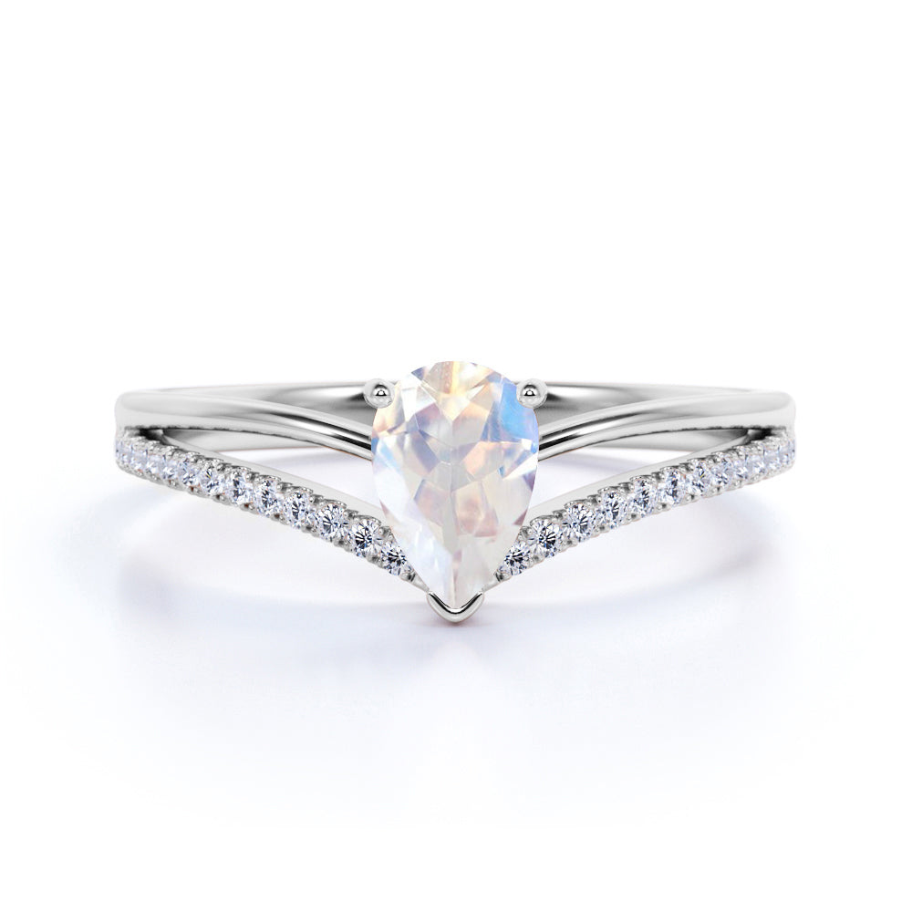 1 ct Teardrop Moonstone Split Shank Engagement Ring