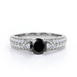 Simple Four Prong 1.50 Carat Round Cut Black Diamond Vintage Milgrain Multi Row Engagement Ring In Rose Gold