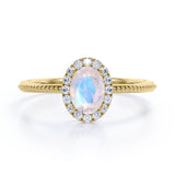 1.50 Carat Oval Blue Moonstone Halo Engagement Ring in White Gold - Moonstone Statement Ring