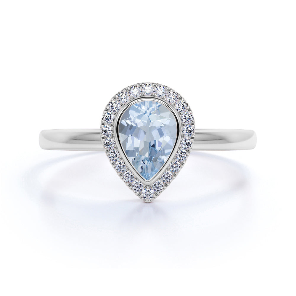 Shared Prong 1.75 Carat Teardrop Aquamarine and Diamond Pave Engagement Ring in Rose Gold