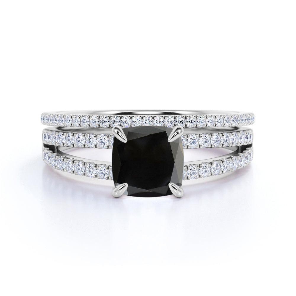 Unique 1.75 Carat Cushion cut Lab Black Diamond Bridal Set with semi eternity band in Rose Gold