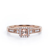 Infinity Milgrain - 1.15 Carat Princess Cut Morganite and diamond - Petite Pave Channel - Halo Engagement Ring in White Gold