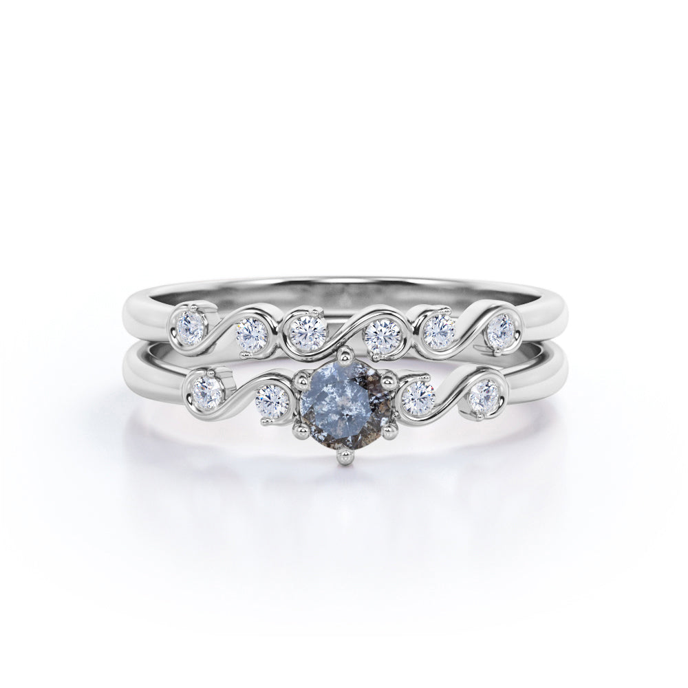 Twist 0.85 Ct Round Salt and Pepper Diamond Wedding Ring Set