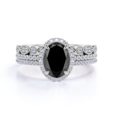 Unique 2 Carat Oval cut Lab Black Diamond Trio Wedding Ring Set in Rose Gold for Her
