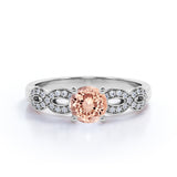Huge 1.25 Carat Round cut Morganite and Diamond Infinity Art Deco Engagement Ring in Rose Gold