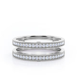 Milgrain Decorated Dual Band - 0.3 TCW Round Cut Diamond - Scalloped Pave Channel Wedding Band - 10K White Gold