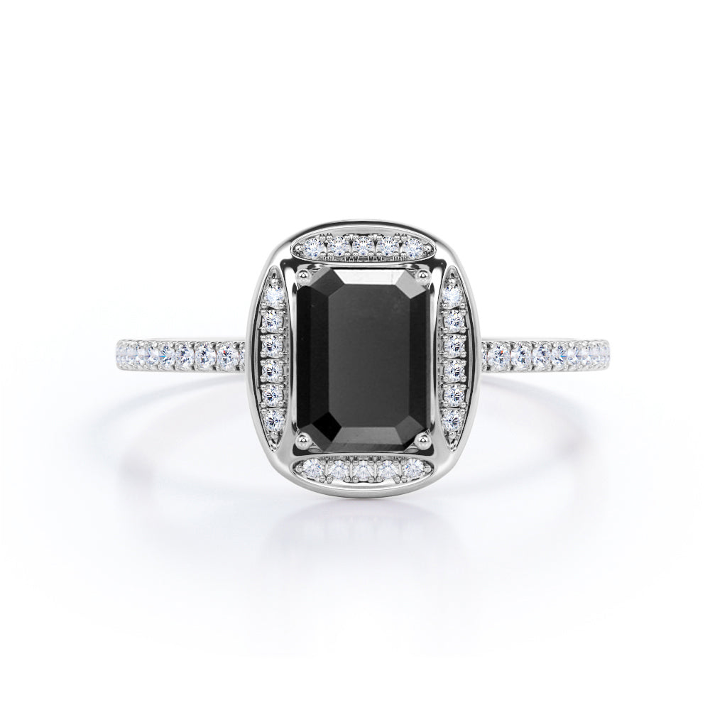1.50 Carat Emerald cut Lab Black Diamond Bezel Set Engagement Ring for Women in Rose Gold