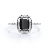 1.50 Carat Emerald cut Lab Black Diamond Bezel Set Engagement Ring for Women in Rose Gold