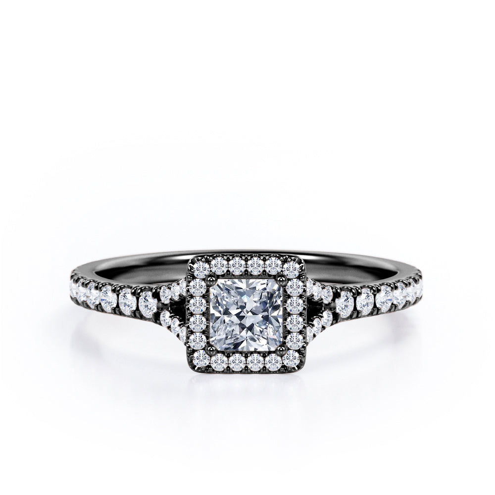 Pave Split-Shank Design 0.5 TCW Princess Cut Diamond Four-Prong Halo Engagement Ring in 10K Rose Gold