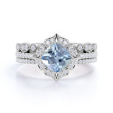 Art Deco 2 ct Cushion Aquamarine Trio Bridal Ring Set