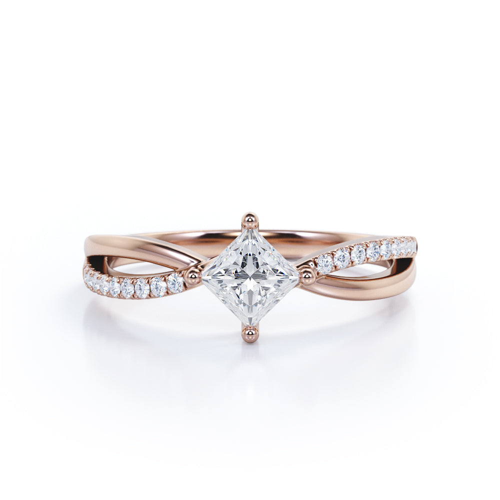 1 Carat Princess Cut Near Colorless Moissanite And Diamond Infinity Engagement Ring In White Gold