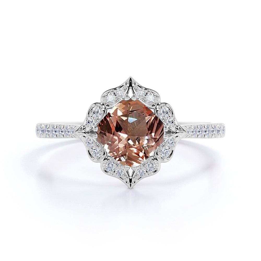 Vintage 1.25 ct Cushion Peach Morganite Engagement Ring