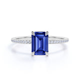 1 Ct Emerald Cut Lab Sapphire Solitaire Engagement Ring