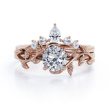 Fairytale 0.55 carat Round Moissanite and Diamond Wedding Ring Set in Black Gold