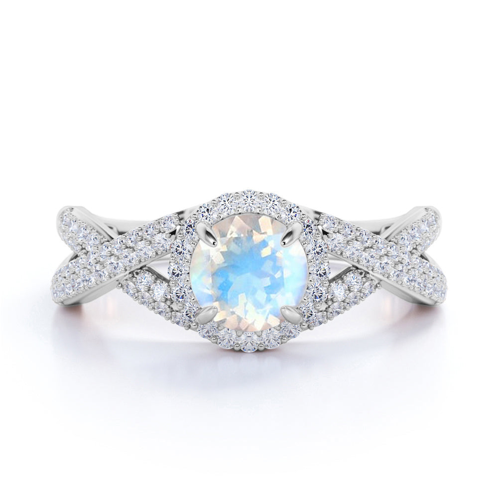 1.25 ct Round Moonstone Halo Engagement Ring